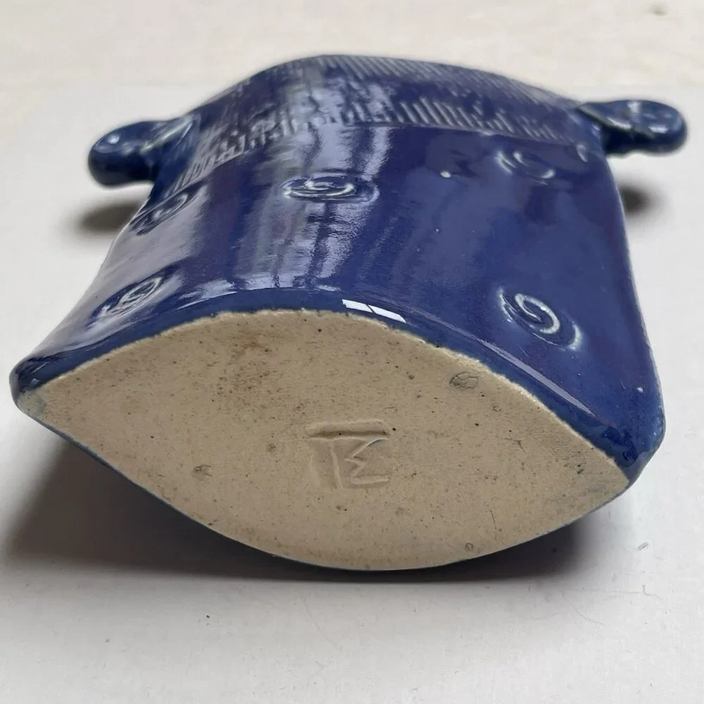 Ceramic Studio Pottery Blue Signed Vase Textured Decor Home Gift